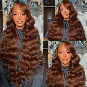 Hot Sale Fashion Brown Big Wave Wig, Hot Sale in Europe and America Front Lace Long Curly Wig Headgear