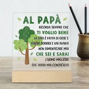 Father’s Day Gift Decorative Acrylic Sign with Wooden Base, Paulownia Plant Scientific Names, Home Farmhouse Living Room Tabletop Decoration