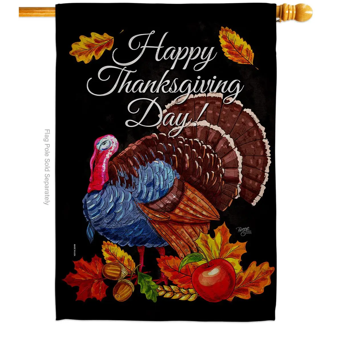 Breeze Decor H113103-BO 28"x40" Thanksgiving Turkey Vertical House Flag, Reusable Double-Sided Fall Garden Yard Decor, Indoor Holiday Decorations (Gift Option)