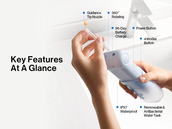 usmile C10 Water Flosser 99.99% Plaque Removal with Guiding Nozzle, 4 Modes Cordless Oral Irrigator, Portable 95-Day Battery Life