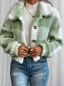 Autumn Winter Women's Plaid Fleece Coat, Casual Style Woven Fabric Jacket, Moderate Thickening, Fall & Winter Fashion Outerwear