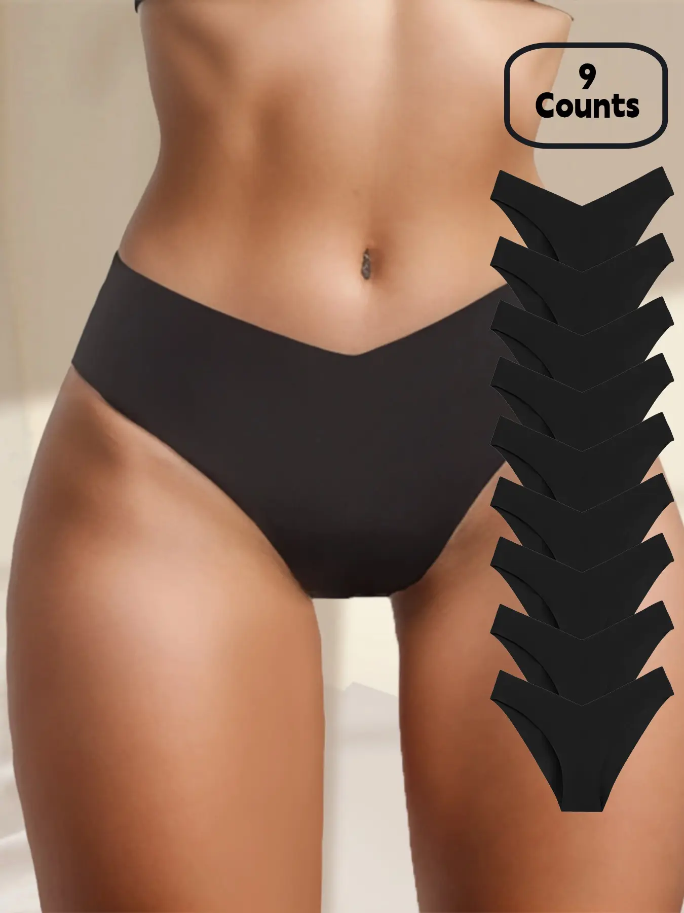 Women's Seamless Low-Waist Solid Panties, Elastic Comfortable All-Season Underwear, Pack of 9, Casual Fitted Design, Drop Waist Style
