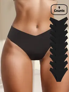 Women's Seamless Low-Waist Panties, Elastic Comfortable All-Season Underwear, Pack of 9, Casual Fitted Design, Drop Waist Style