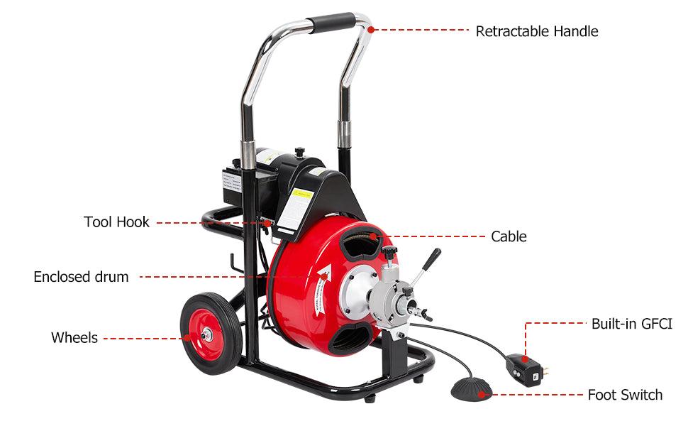 GARVEE Electric & Professional Drain Cleaners: 75Ft/100Ft Lengths, 3/8" & 1/2" Options, 4 Cutters, Suitable for 1-4 Inch Pipes, Versatile Auger Machines for Efficient Pipe Cleaning