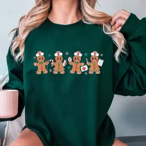 Gingerbread Nurse Christmas Sweatshirt, Retro Nurse Shirt, Merry Xmas Gift, Funny Christmas Tshirt, School Nurse Gift For Nursing Student, Unisex Long Sleeve Crewneck Tee, Classic Streetwear