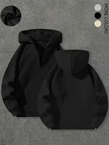 Men's Classic Solid Color Fitted Half-Zip Hoodie, Fleece Lined Pullover with Zipper Design, Casual Fashion for Fall & Winter