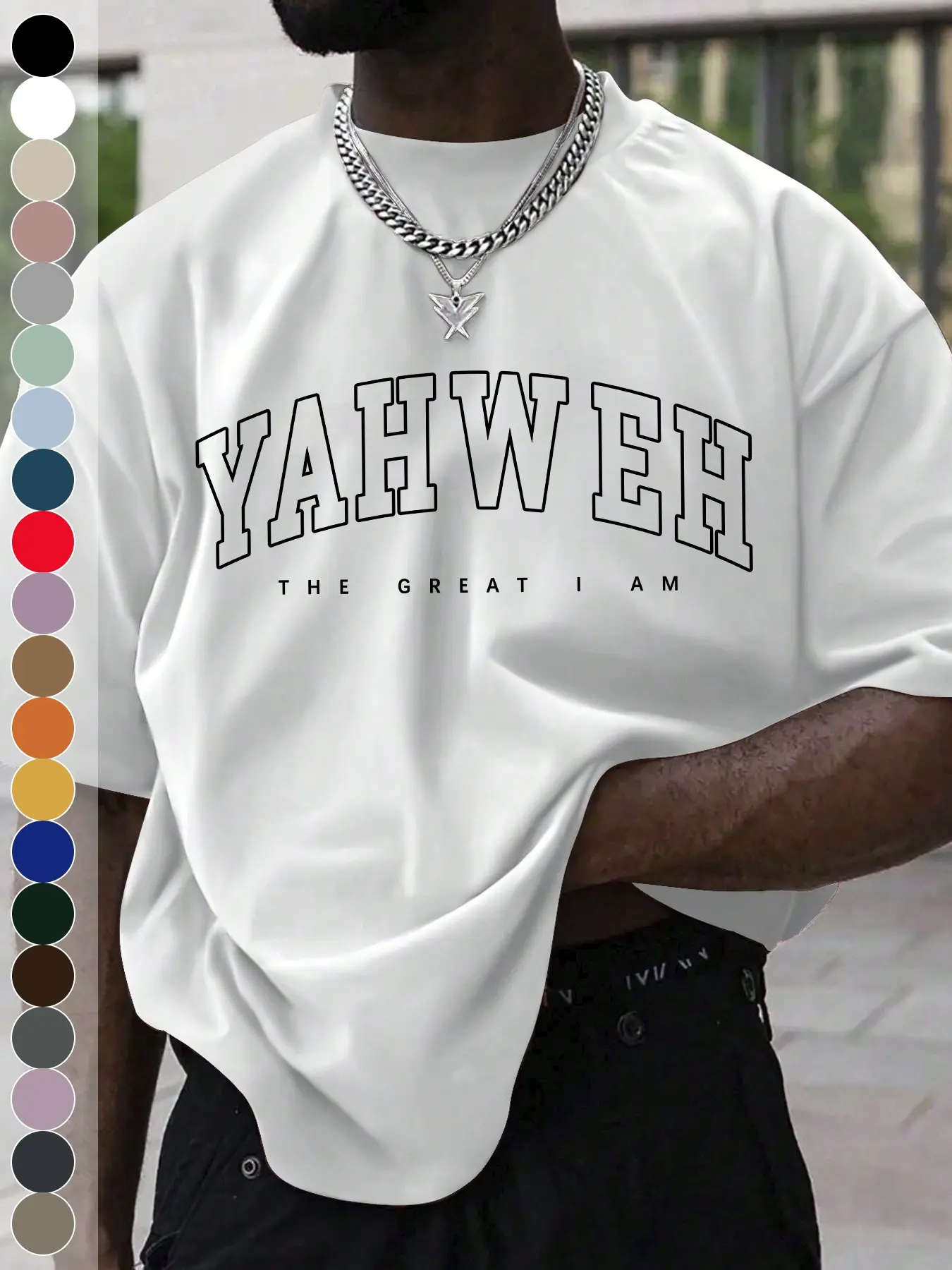 Men's Yahweh Loose Fit T-Shirt, Simple Faith Print Top, Multi-Color Options, All-Day Comfort, Casual Daily Wear