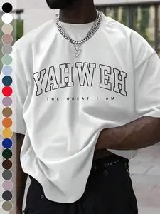 Men's Yahweh Loose Fit T-Shirt, Simple Faith Print Top, Multi-Color Options, All-Day Comfort, Casual Daily Wear