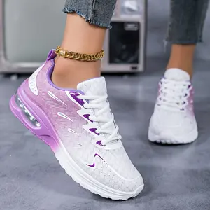 Women's Light Breathable Mesh Sneakers - Fashion Air Cushion Running Shoes with Arch Support, Non-Slip Tennis Shoes and Walking Shoes with a gradual change of purple to white for gym, workout and casual wear, Gym Shoes | Fashion Sportswear | Mesh Sneakers