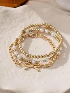 Elegant Faux Pearl Bracelet Set, Beaded Bracelets, Stackable Bracelet, Fashionable Party Jewelry, Daily Wear Accessory, Birthday Gift, Casual Style, All Seasons, Bow jewelry