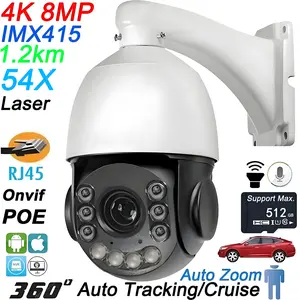 Laser Infrared Metal Auto Tracking Cruise 8MP 4K 54X Optical Zoom 360° Audio ONVIF POE PTZ IP Surveillance Speed Dome Camera