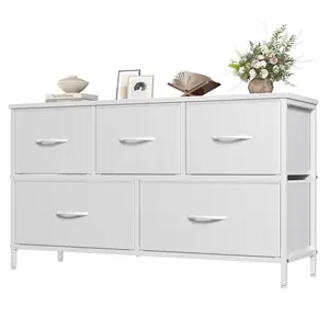 5-Drawer Fabric Storage Tower Dresser, Modern Indoor Cupboard Cabinet, Closet Organization Solution for Bedroom, Entryway