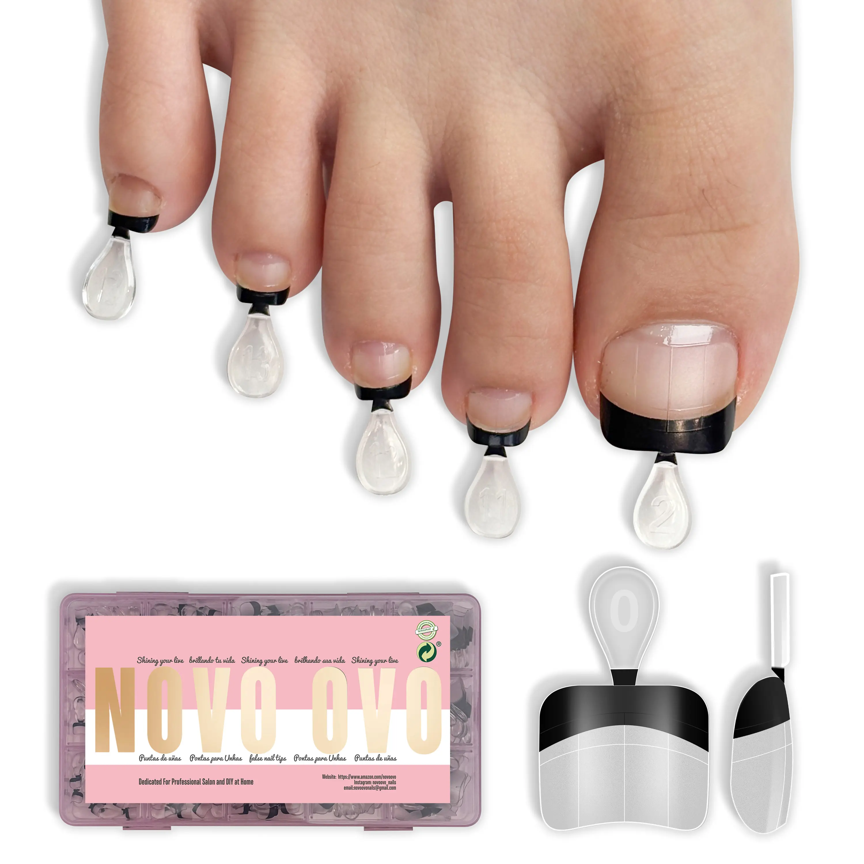 Half Cover Round Clear Toe nail black French Tip