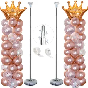 Balloon Column Stand Kit Set of 2, 7ft Height Adjustable Balloon Arch Kit, Metal Telescopic Pillar Balloon Stand, Birthday Party, Graduation, Wedding Christmas Decorations