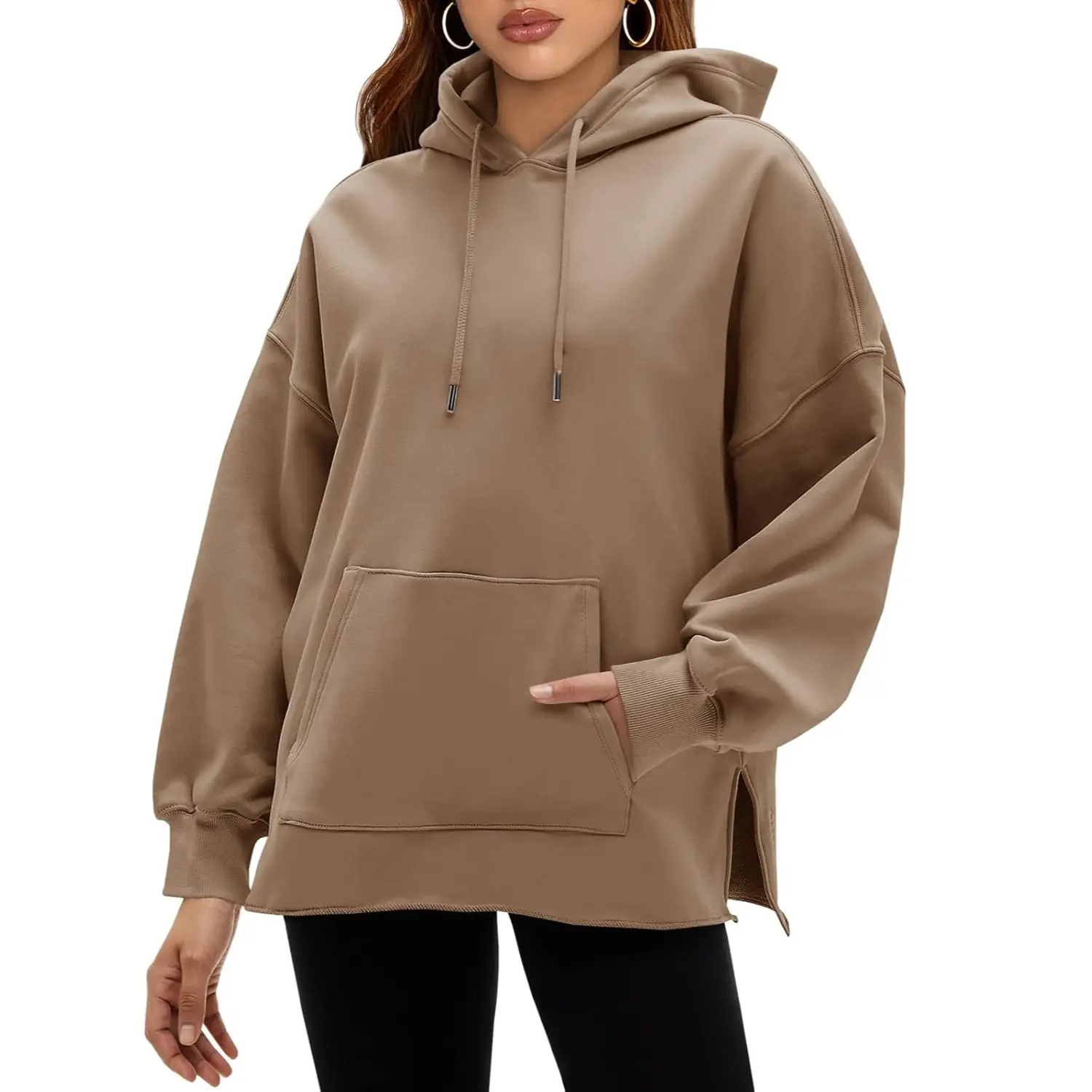 Fisoew Women's Hoodies Oversized Sweatshirts Casual Long Sleeve Side Slit Pullover Tops Fall Winter Outfits with Pocket Breathable Everyday bistro hoodie ditch masked hoodie graphic hoodies hoodies for women zip up hoodies comfort hoodies spider hoodie