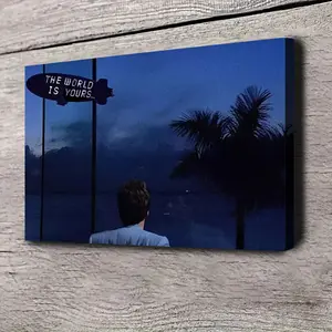 1pc "The World Is Yours" Canvas Wall Art with Framed Poster - Vintage Movie Scene Design, Ideal for Home Decor, Creative Gift Idea, Perfect for Birthdays & Party Decorations, Movie Wall Art