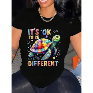 A Little Different Turtle Autism Awareness It'S Ok To Be T-Shirt, Comfortable Outdoor, Casual Top Casual Summer Wear Crew Neck Tshirt, Men'S Summer Clothes, Slightly Elastic, 100%Cotton, S-XXXL-1