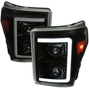 2011-2016 Ford F-250 F-350 F-450 F-550 Switchback Sequential LED C-Bar Projector Headlights (Black Housing/Smoked Lens)