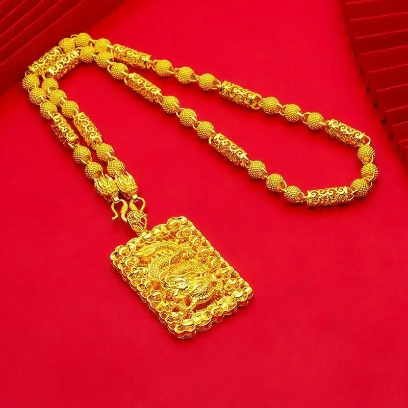 Men's Dragon Necklace Pendant Luxury Guanyin Necklace with Detailed Dragon Design and Domineering Gold Finish