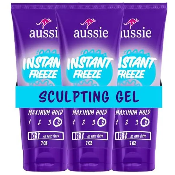 Aussie Instant Freeze Sculpting Hair Gel, Maximum Hold, No Flaking, Long-Lasting, with Jojoba Oil, Sea Kelp, Australian Aloe, Frizz Control, Citrus Floral Scent, 7 Fl Oz Triple Pack