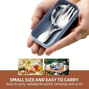 3-Piece Multi-Use Fork Spoon Set, Portable Boxed Cutlery, Food Grade Stainless Steel, Durable & Easy Clean, Ideal for Outdoor & Travel