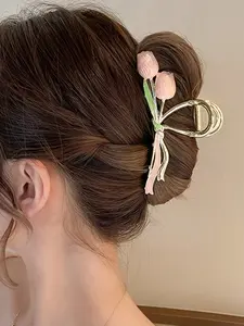 Tulip Hair Clip Metal Shark Clip, High-End Girl Hair Claw, Large Capacity Back-Of-Head Hair Clip, Daily Use Hair Accessory, Hair Claw Clips