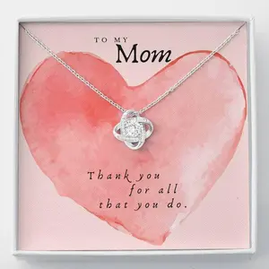 Love Knot Necklace for Mom from Son, Gold Plated Cubic Zirconia Pendant, Casual Birthday Anniversary Jewelry with Adjustable 18-22" Chain