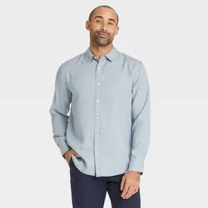 Men's Vintage Long Sleeve Poplin Shirt - Goodfellow & Co Blue XXL: Front Button Down