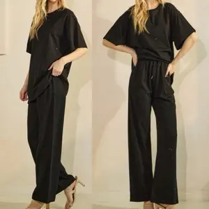 Paulina-Oversized rhinestone t-shirt and sweatpants set 100%Cotton