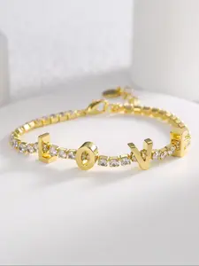 Women's Elegant Rhinestone Decorated Letter Design Bangle, Exquisite Trendy Bangle, Fashionable Jewelry for Women As Gift