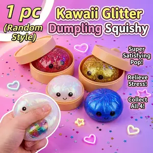Cute glitter squishy bun toy to squeeze away stress while working or studying!