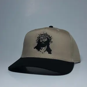 Jesus Snapback Hat, Black & Beige Fashion Accessory