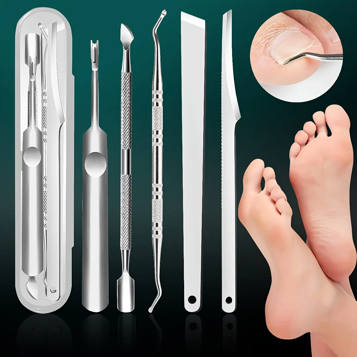 5-Piece Stainless Steel Foot Care Kit, Pedicure Tools Kit, Includes File, Groomer, Exfoliator, Smooth Skin, Remove Calluses, Nail Edge Care, Travel Box Included