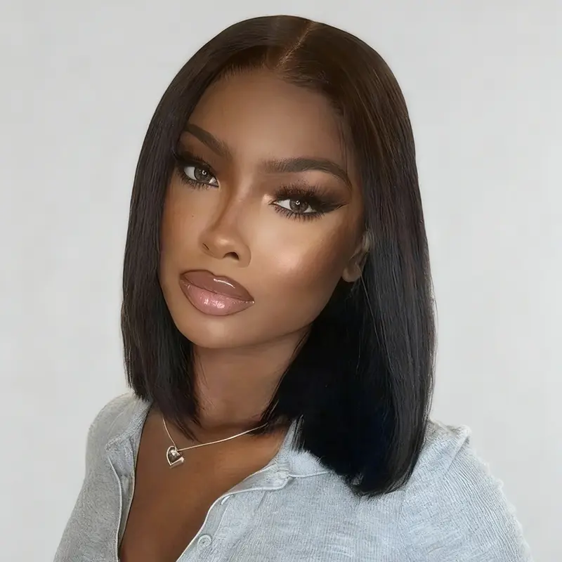 LADIARYF Female Glueless 4x4 Pre-Cut Lace Closure Bob Wig - 100% Unprocessed Brazilian Human Natural Hair, Straight Short Glueless Wigs, 150g Full Thick, Perm-Suitable, Anti-Tangle, Ideal for Weddings