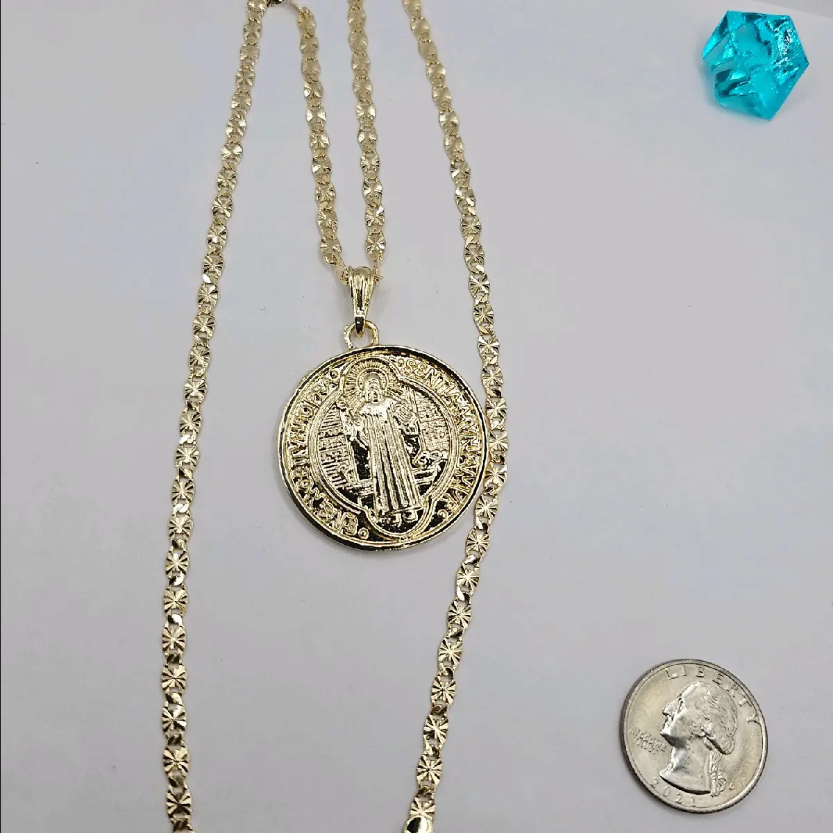 SAINT BENEDICT big pendant necklace regular style Gold-plated 24"inches