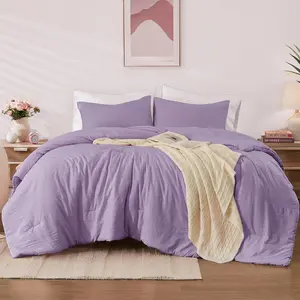 Queen Comforter - 3 Lavendar Purple Comforter Prewashed Lightweight for Seasons,Fluffy Down Alternative Comforters Queen Size with 2 Pillow Shams