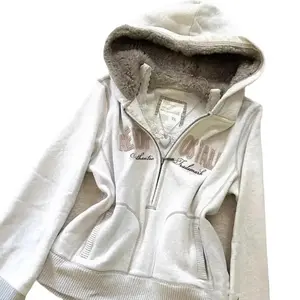 Millennial Hot Girl Punk Medieval Vintage Grey Autumn And Winter Velvet Zipper Sweatshirt Jacket Fabric Fit