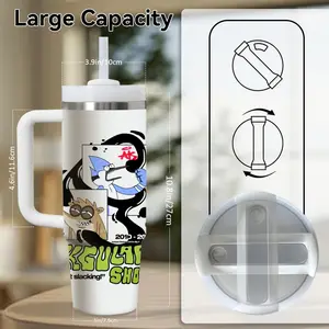 Cartoon R-Regular Show Vacuum Flasks 40oz Stainless Steel Vacuum Insulated Tumbler with Handle and Straw - Leak Resistant Travel Coffee Mug - Keeps Cold for 24 Hours - Cupholder Friendly Water Cup for Gym and Office
