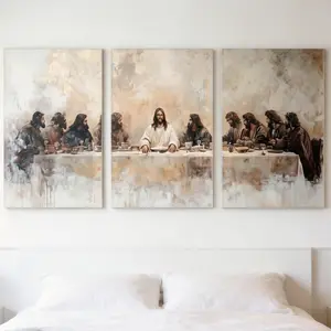 The Last Supper Set of 3 Prints, Jesus Christ Oil Painting Style Wall Art, Christian Faith Religious Decor for Home & Church (Unframed)