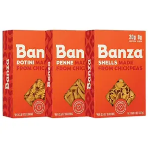 Banza Chickpea Pasta, Variety Pack (1 Penne/1 Rotini/1 Shells) - Gluten Free Healthy Pasta, High Protein, Lower Carb and Non-GMO, 8 Ounce (Pack of 3)