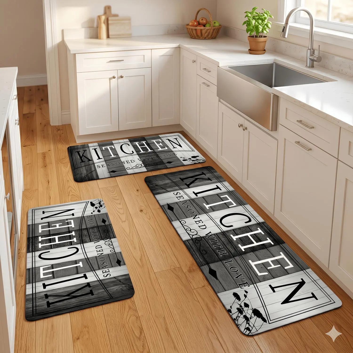 Non-Slip Kitchen Mat Set - Machine Washable & Absorbent for Sink/Stove/Coffee Area, Long Hallway, Home Decor