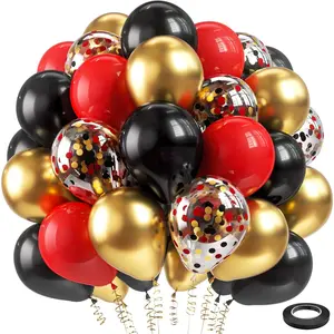 Red Black and Gold Latex Balloons,60pcs 12 inch Red Black Gold Metallic Chrome Confetti Balloons for Birthday, Wedding, Graduation, New Year, Casino Theme Party Decoration