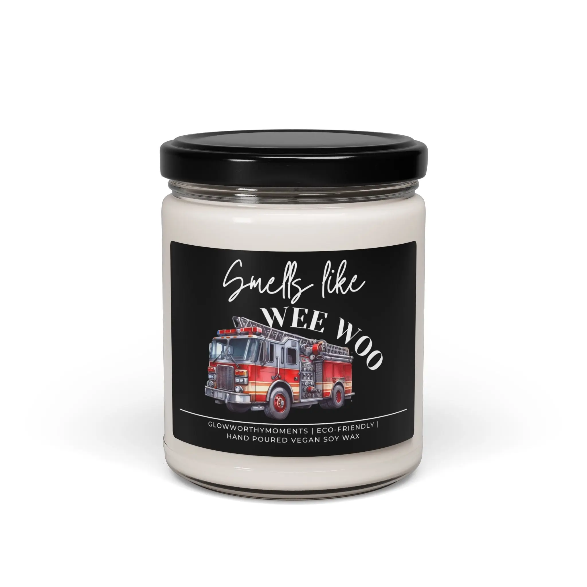 Funny Firefighter 9oz Small Candle 'Wee Woo' Fire Dept Graduation Gag Gift 9oz Small Natural Soy Wax Eco-Friendly Vegan Non-Toxic Fire Academy Retirement Gag Gift candles