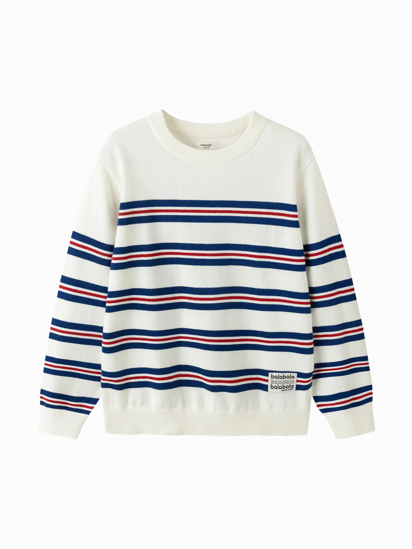 balabala Boys' Casual Colorful Stripe Cotton Knit Sweater, Cozy Long-Sleeve Crew Neck for Spring-Fall Wear, Casual Wear, 12 - 13 Years, Stripe Pattern, Safe Shape, Cotton Casual Sweaters, Long Sleeve Shirt