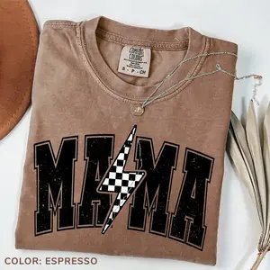 [SALE UP TO 50%] Mama Lightning Bolt Comfort Color T-Shirt, Retro Mom Life Shirt, Vintage Mama Graphic Tee, Trendy Mothers Day Outfit, Unisex Oversized