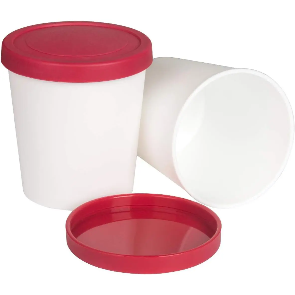 Ice Cream Containers (Set of 2  1 Quart Each) Freezer Dessert Reusable Storage Tubs with Silicone Lids for Homemade IceCream Frozen Yogurt Sorbet Red