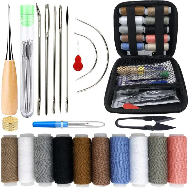 1Set Heavy Duty Repair Sewing Kit with Sewing Awl, Seam Ripper, Leather Hand Sewing/Stitching Needles, Sewing Thread for Car/Sofa/Backpack/Shoe, Craft DIY
