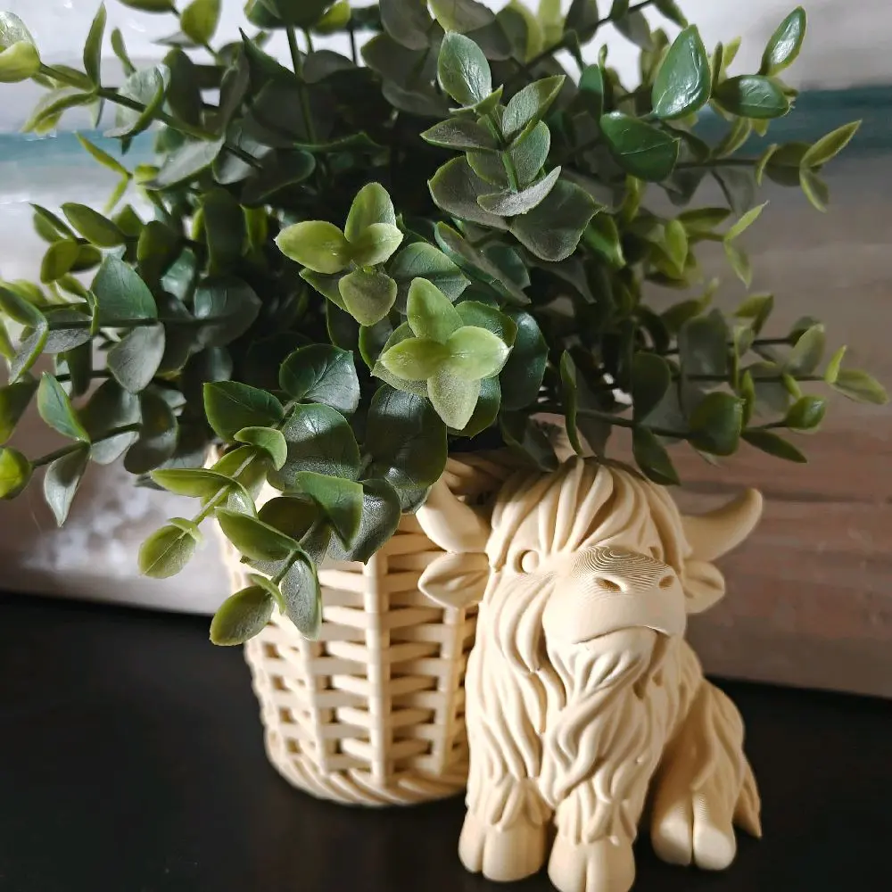 Highland Cow flower pot planter container holder desk home decor farmhouse plant accessory garden