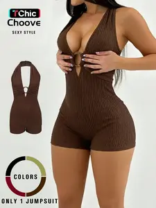 Summer Women's Sexy Halter One-Piece Dress, Stretchy Fabric, Slim Fit, Perfect for Warm Weather, Trendy and Comfortable