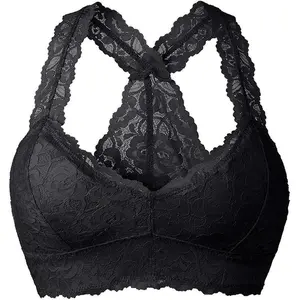 Women Floral Lace Bralette Padded Breathable Sexy Racerback Lace Bra Womenswear Underwear